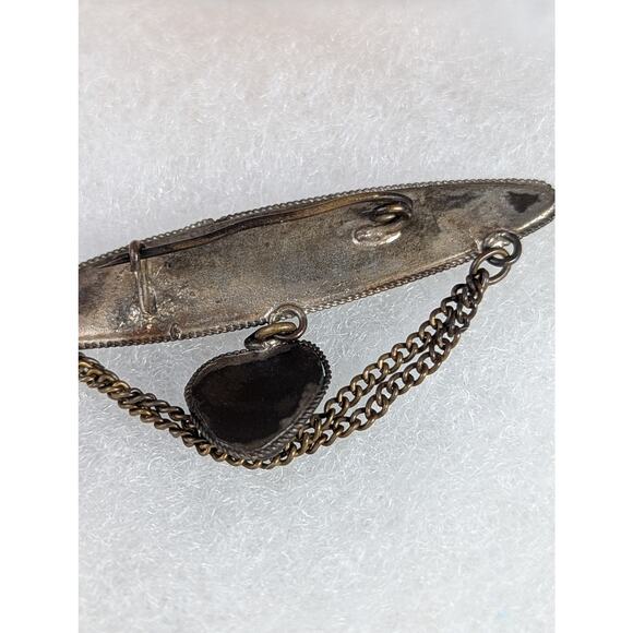 Very old Vintage Chatelaine approx 1930 Hand painted 2 x 1.25"Deer + bird Heart - Picture 3 of 4